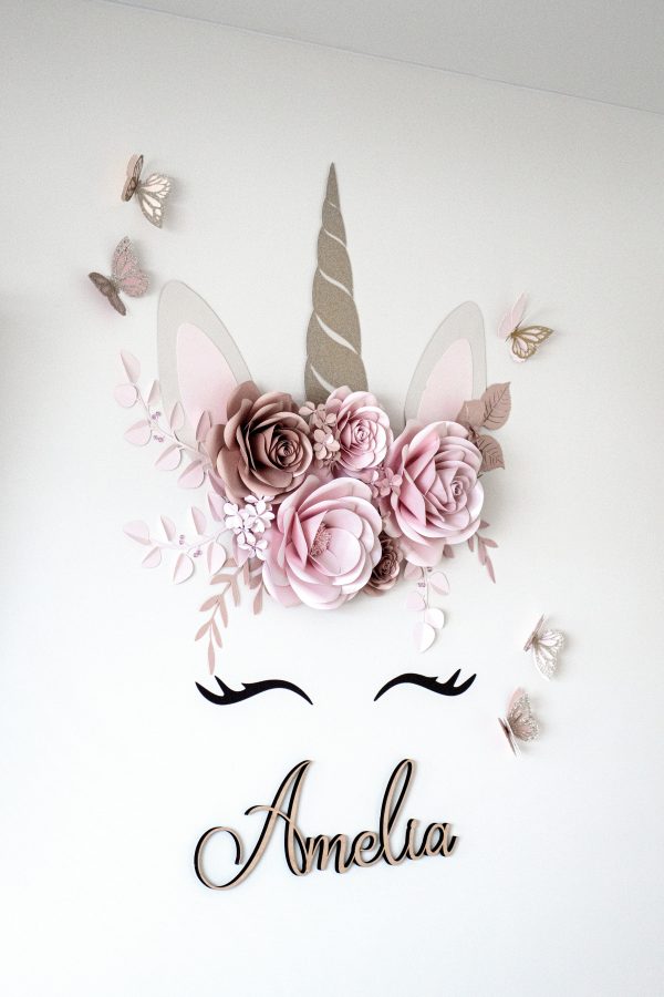 Custom 3D Paper Flower Wall Unicorn for baby girl room - Image 5