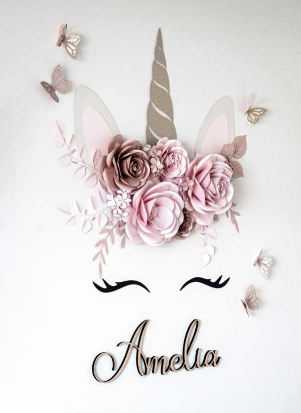 Custom 3D Paper Flower Wall Unicorn for baby girl room