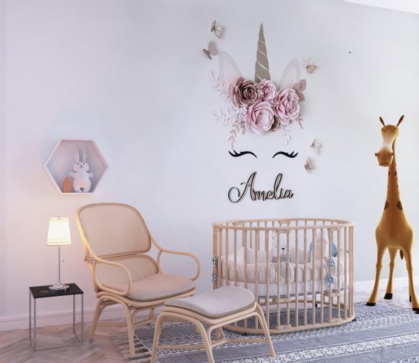 Custom 3D Paper Flower Wall Unicorn for baby girl room - Image 2