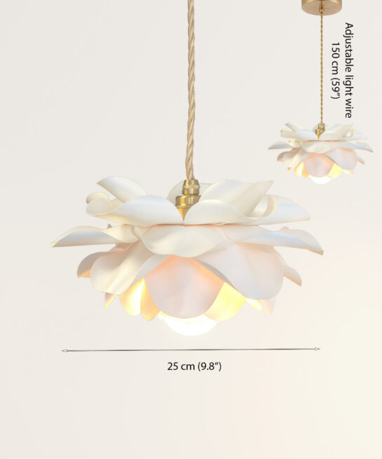 White gold flower-shaped pendant light fixture.