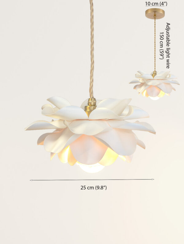 White gold flower-shaped pendant light fixture.