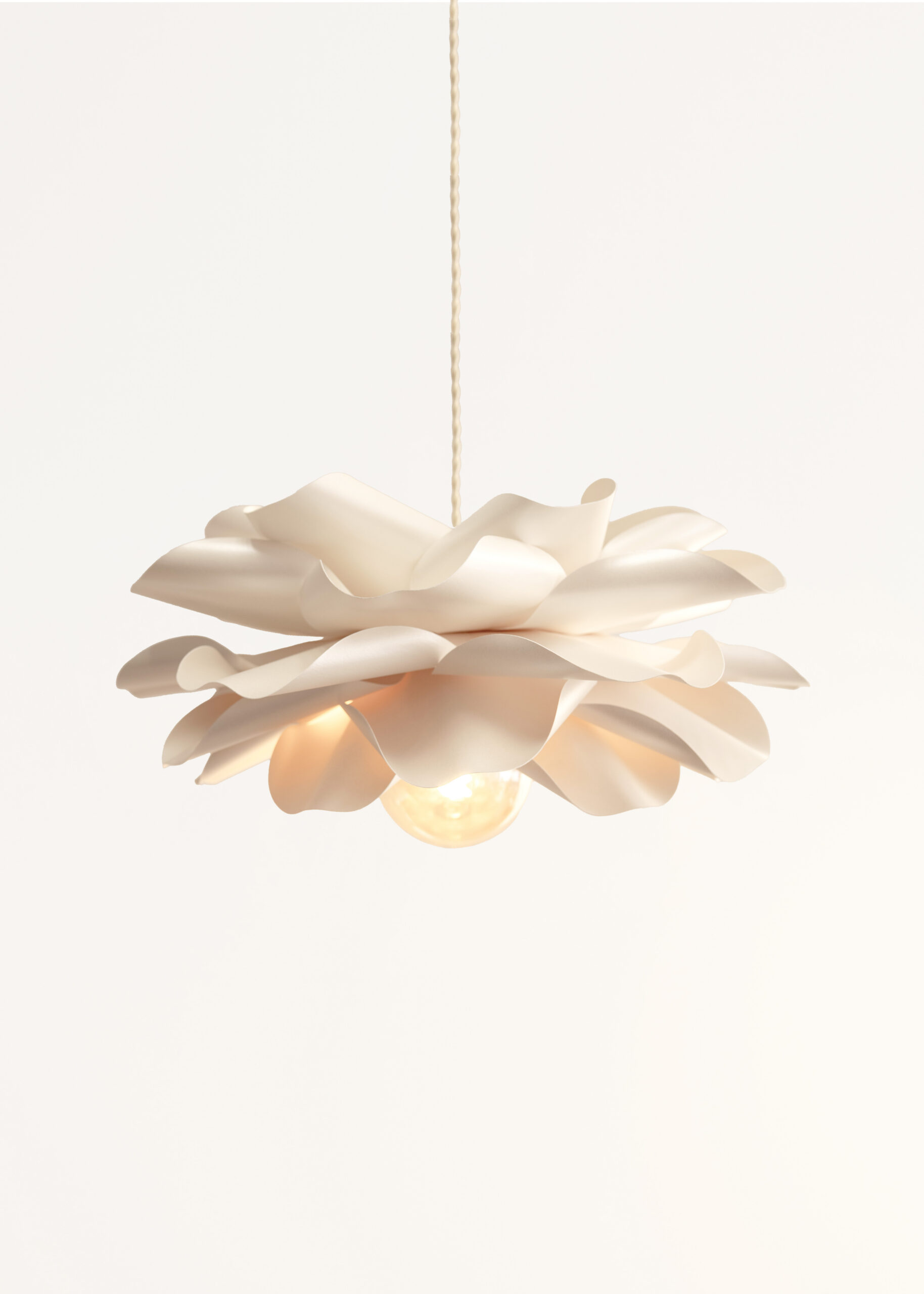 Handmade ivory flower pendant lamp with sculptural petals for modern cozy interiors