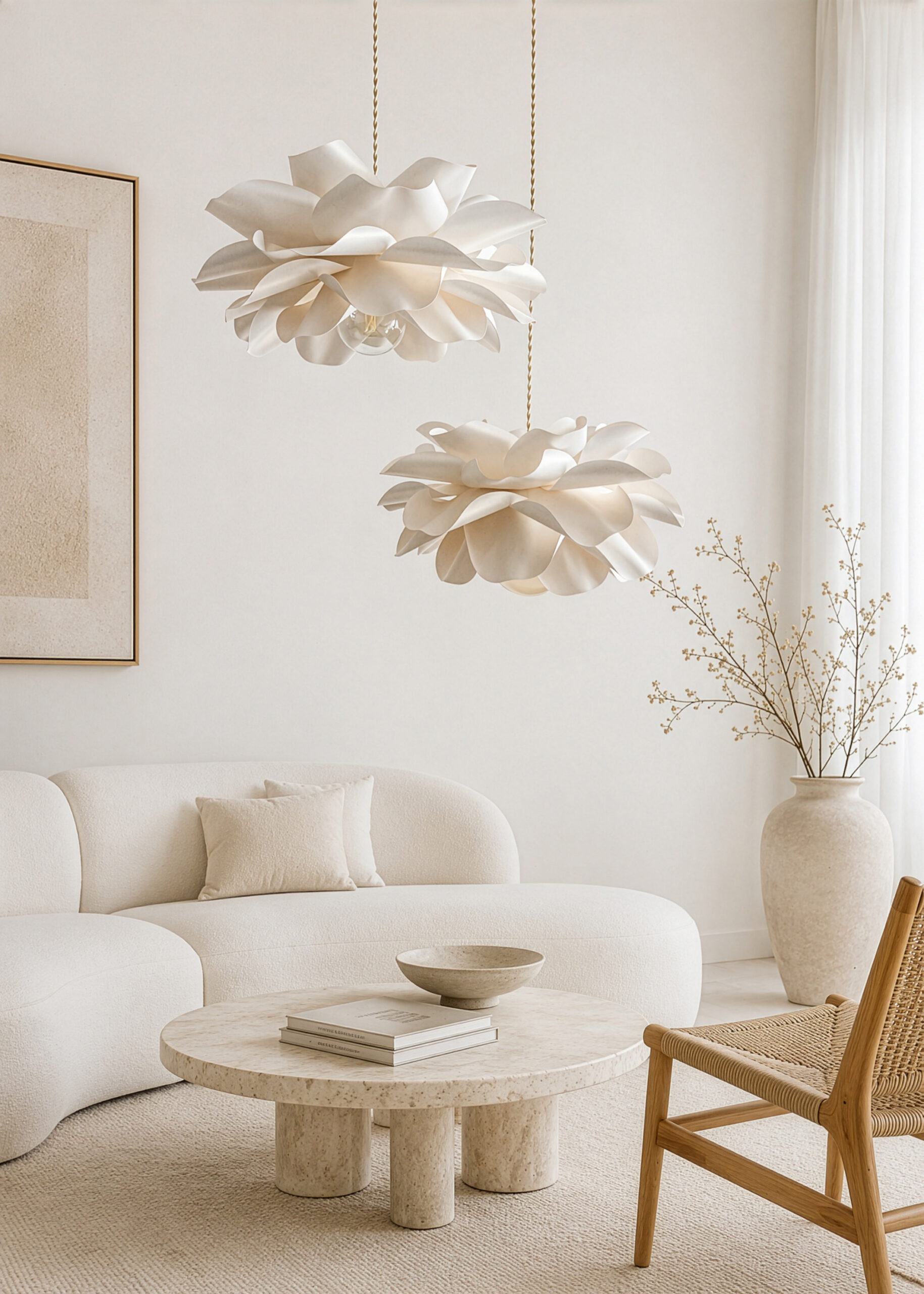 Boohoo white flower pendant lights. made of luxury paper