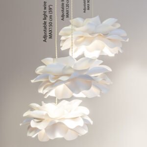 Dimensions of the LeDecoFlowers 40 cm handmade paper flower pendant light with adjustable cord lengths (90 cm, 120 cm, and 150 cm).